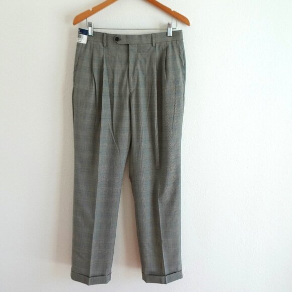 Ralph Lauren Dress Pants Size 32x30 Black White Check Pleated Cuffed - Picture 1 of 6
